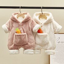 Newborn baby jumpsuit autumn and winter out jumpsuit men and women baby thick plus velvet winter climbing clothes