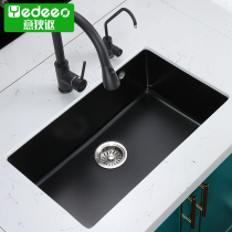 Idea kitchen quartz stone sink black vegetable sink sink 7170SY large single slot under the table special package