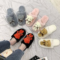 New Cartoon Bear Semi-Wrapped Cotton Slippers Winter Indoor Lovers Warm Slippers Home Animal Plush Slippers