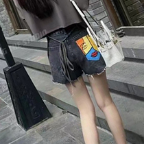 Denim shorts womens 2021 new summer thin section small loose high waist thin hole wide leg pants suit