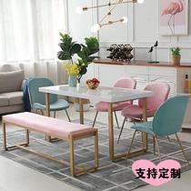 Customized wrought iron luxury living room dining table and chair 4 chairs combination small apartment paint household marble solid wood White Gold