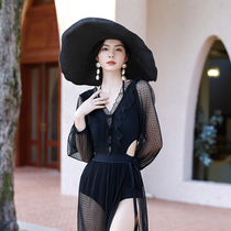 Swimsuit women soaking hot spring new style cover belly appear thin sexy backless fairy wrap skirt steel support gathered long-sleeved one-piece swimsuit