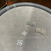Light luxury high-level artificial powder diamond flower flower type diamond necklace chain silver ear nail flash