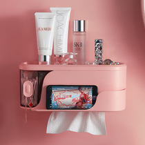 Punch-free tissue rack washcloth storage box solid color multifunctional bathroom mask skin care product rack