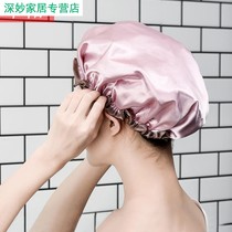 Shower cap single layer thick waterproof bath wash hair hat rain cover special head cover for children men and women Black