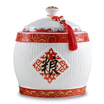 Jingdezhen Ceramic rice cylinder Home with cover 10kg20 catenet Hermetic Barrel Damp-proof Insect Repellent Rice Tank Rice Barrel