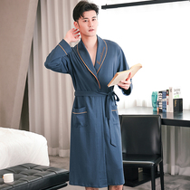 Sleeping robe mens pure cotton medium length pyjamas summer thinkers home conserved spring and autumn long sleeve full cotton male bathrobe 2022