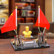 Office desktop creative high-end national flag Crystal party flag National flag decoration conference room five-star red flag decoration Pen Holder
