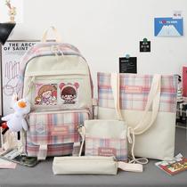 Middle school student school bag female Korean version of Harajuku new plaid small qing Japanese canvas backpack large capacity backpack leisure