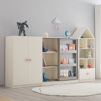 Childrens bookshelf sliding door toy storage cabinet solid wood bookcase floor storage shelf multi-layer household baby picture book shelf