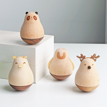Creative wooden cartoon animal tumbler ornaments office desktop decompression toys birthday small ornaments