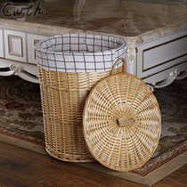 Clothes column storage basket dirty clothes basket simple bamboo woven rattan rattan basket hotel cylinder bamboo basket home finishing