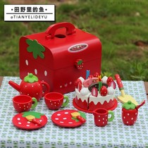 Wooden Strawberry Cake Cut to See Happy House Girl Toys Kitchen Set Wooden Childrens Birthday Gift