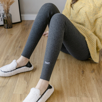 Gray leggings womens 2021 New wear cotton thread elastic nine points tight autumn winter plus velvet thickened slim