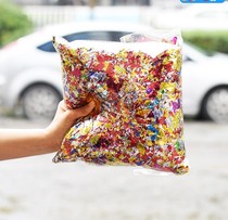 Hand throwing flowers scattered bulk fragments salute ribbon fireworks pink shredded paper colored paper filler paper