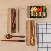 Chinese tableware one person food wooden chopsticks spoon set home high-grade wooden single-person portable mildew and non-slip