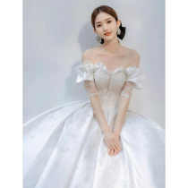 Shoulder satin light main wedding dress 2021 New temperament covering thick arm bride French simple court summer tail