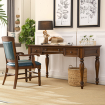 American book table and chairs solid wood writing desk minimalist desk small family type book house white wax wood furniture suit combination