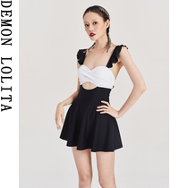 Dress-type one-piece swimsuit womens soaking hot spring 2021 new explosive conservative slim belly suspender swimsuit
