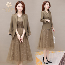 Goddess Fan small suit suit dress womens autumn fashion temperament early autumn age high-end dress two-piece mesh