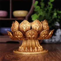 Buddhist supplies Collectible exquisite pure copper hand-turned sutra wheel Lotus base double-layer diameter 10 5cm
