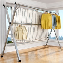 Clothes rack floor-to-ceiling folding drying rod balcony indoor stainless show gang embroidered steel X-shaped cooling rod bunk blanket quilt