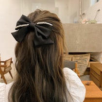 Net red hairclip female summer head bow black purple hair jewelry pearl headdress fairy air clip hairpin big clip