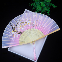 Chinese style retro fan Female folding fan Ancient style folding fan Hanfu classical silk small silk fan Portable tassel