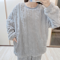 Coral fleece pajamas tops women autumn and winter thick warm flannel home tops simple size 200 pounds male