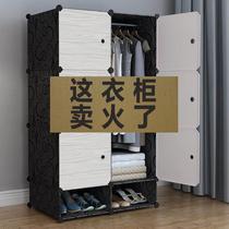 Simple cloth cabinet hanging wardrobe storage cabinet assembly household bedroom modern simple solid wood door opening small rental room