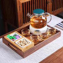 Fashionable glass flower teapot tea cup set Japanese restaurant light luxury afternoon tea set candle heating bubble fruit teapot