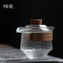 Japanese hammered glass bowl large thick non-hot hand with filter tea cup kung fu tea handle teapot tea set