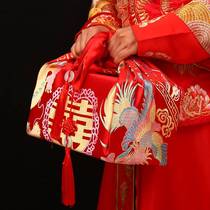 Marriage bag leather bride dowry red embroidery dragon and phoenix large love basin wrap cloth red cloth wedding supplies