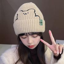 Hat female winter wool hat bear cute autumn and winter Joker fashion Korean version of tide warm postpartum moon knitted hat