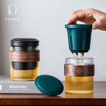 Mingkai ceramic filter tea separation office Japanese hand Cup vertical grain glass with lid customization