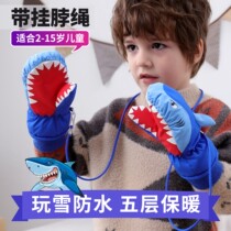Cartoon cute plus velvet baby skiing childrens gloves winter boy winter cotton warm play snow waterproof student hanging
