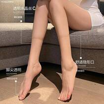 Stocks female short trace crystal socks anti-slip feet tip transparent summer thin short skeleton anti-hook crystal socks high