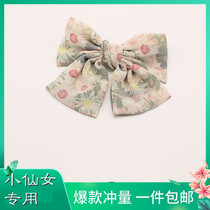 Super fairy big bow hairpin back headdress spring clip Retro Japanese hairpin floral hair accessory top clip net red