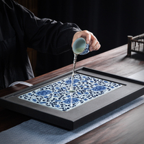 Wujin Stone tea tray household tea tray drain small luxury modern dry bubble table ceramic small tea table storage and drainage