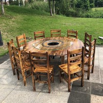Farmhouse Music Table And Chairs Combine Large Row Stalls Round Hot Pot Table Induction Cookers Restaurant Solid Wood Dining 1216d