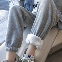 Plus velvet gray toe sports pants womens large size loose thin autumn and winter thick straight high waist casual student pants
