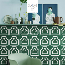 Green Retro Flower Brick 200 Balcony Xuanguan Kitchen Toilet Non-slip Floor Tiles Background Wall Brick Ink Green Tile