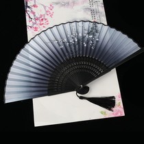Men and women high-end black hand-painted plastic fan bone student fan folding fan Chinese style ancient style domineering wind