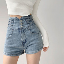 Hyuna wind black high waist denim shorts womens large size summer 2021 new a-word thin net red hot pants ins tide