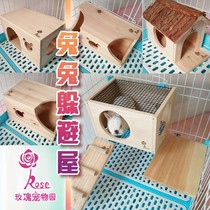 Natural things small pet toys rabbit Castle escape tunnel no lacquered wood nest stairs solid wood log molars wooden house