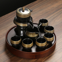 Automatic kung fu tea set tea tray home retro stone mill lazy tea maker anti-hot bubble teapot tea cup ceramic