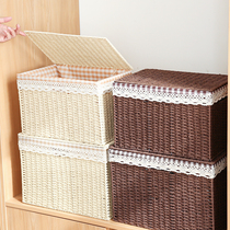 Covered Woven Containing Basket Snack containing box Toy containing box Bedroom lockers clothes containing basket