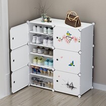 Shoe shelf simple multi-layer door home shoe cabinet multi-function dustproof solid wood stainless steel dormitory storage rack artifact