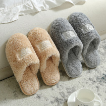 2021 autumn and winter plush slippers women home floor warm soft bottom slippers couple plus velvet cotton slippers