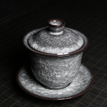 Celadon Sansai Gaiwan Single handmade high-end large teacup Ceramic Teacup Longquan Ge Kiln ice crack Kung Fu tea set